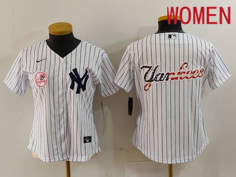 Women New York Yankees Blank White stripe Game 2024 Nike MLB Jersey style 6